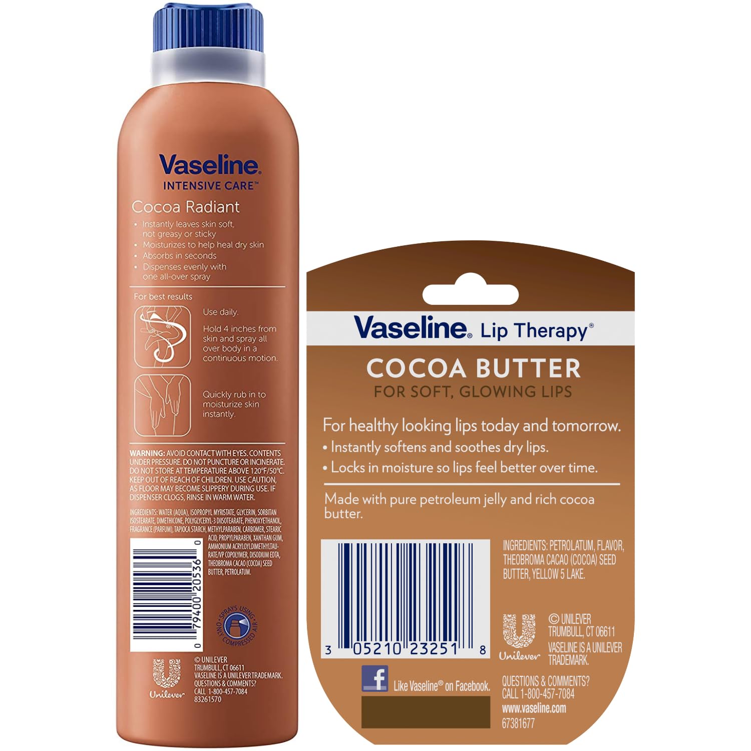 Coffret Vaseline Cocoa Radiant deux packs pour usage domestique et voyage