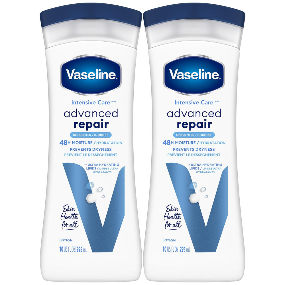 Vaseline Intensive Care Lotion Unscented 10oz bottle provides long-lasting moisture
