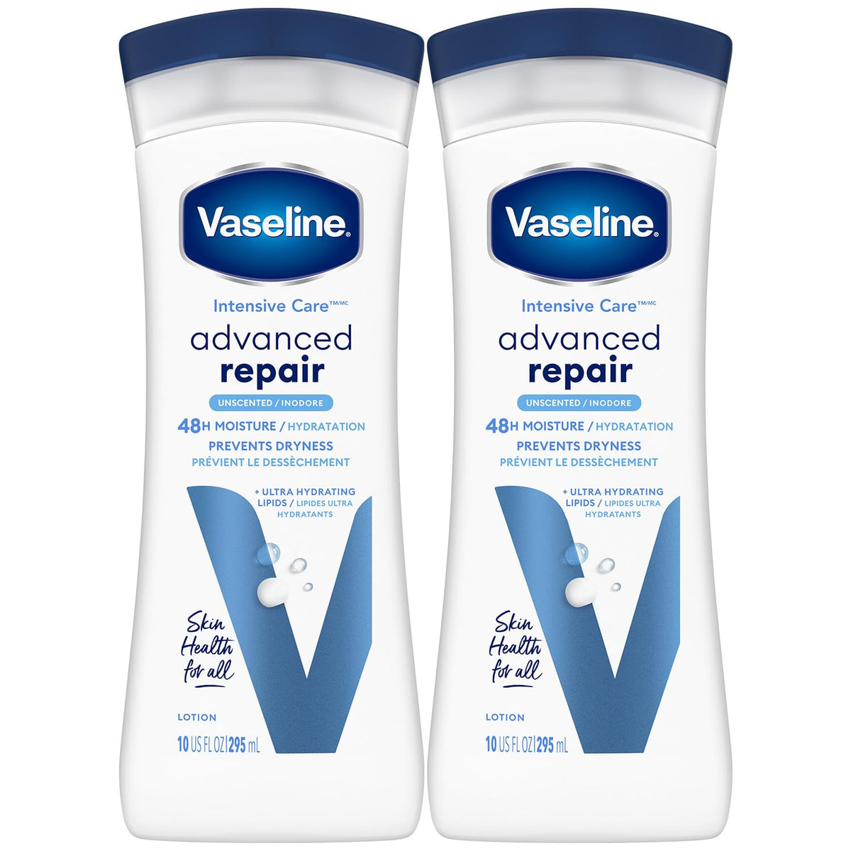Vaseline Intensive Care Lotion Unscented 10oz bottle provides long-lasting moisture
