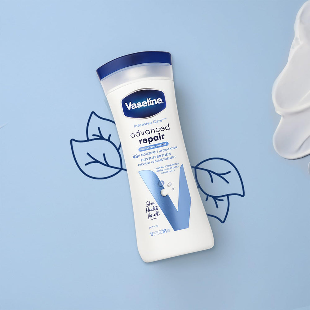 Vaseline Intensive Care Lotion Unscented 2-pack display highlighting value and convenience