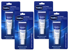 Vaseline Lip Therapy Advanced Formula front view with four-pack for daily lip care
