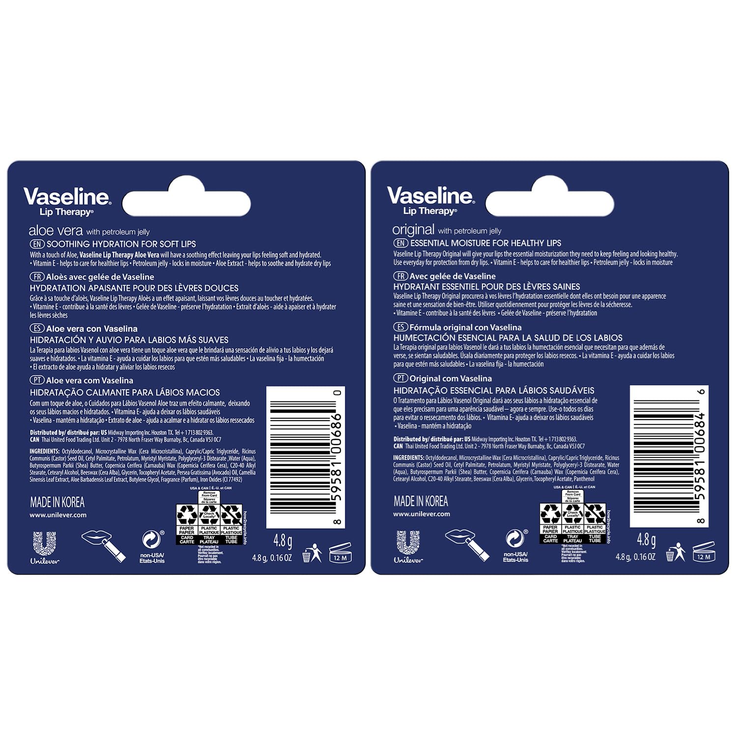 Vaseline Lip Therapy Aloe Vera stick apaise et réconforte les lèvres.