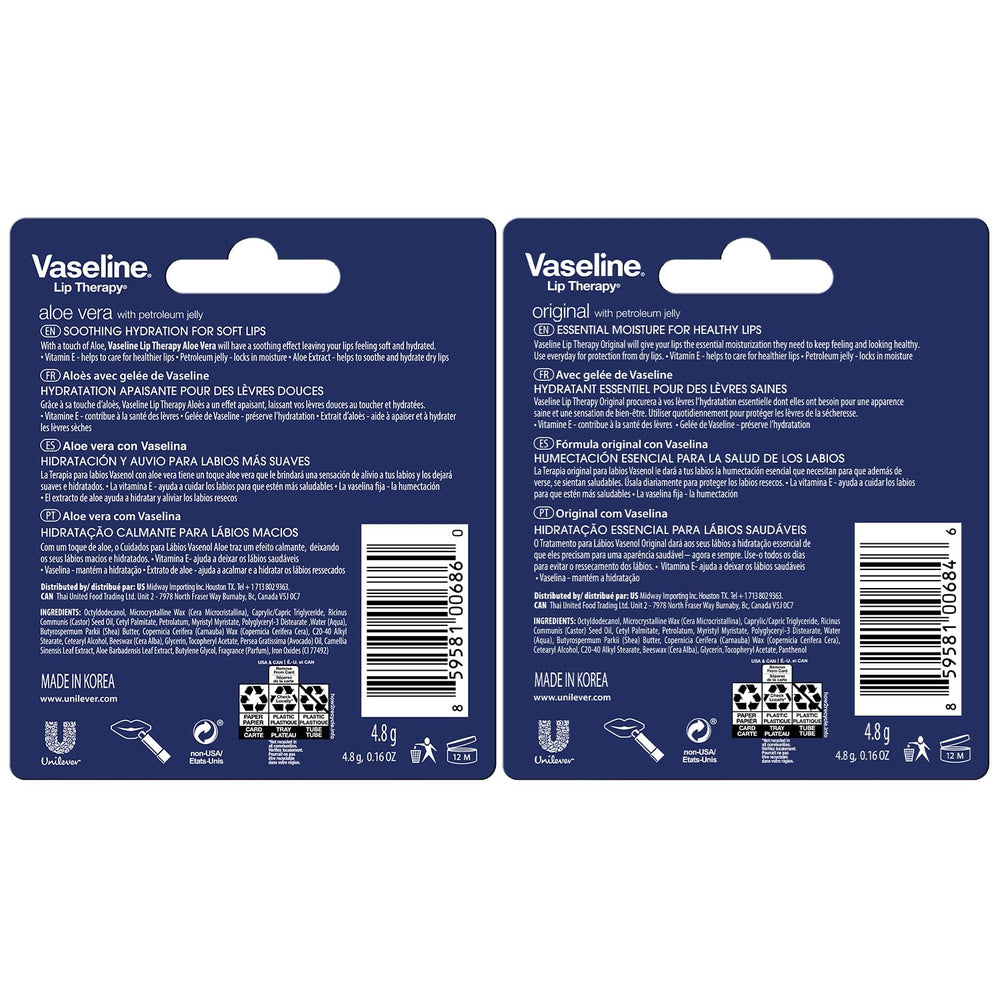 Vaseline Lip Therapy Aloe Vera stick apaise et réconforte les lèvres.