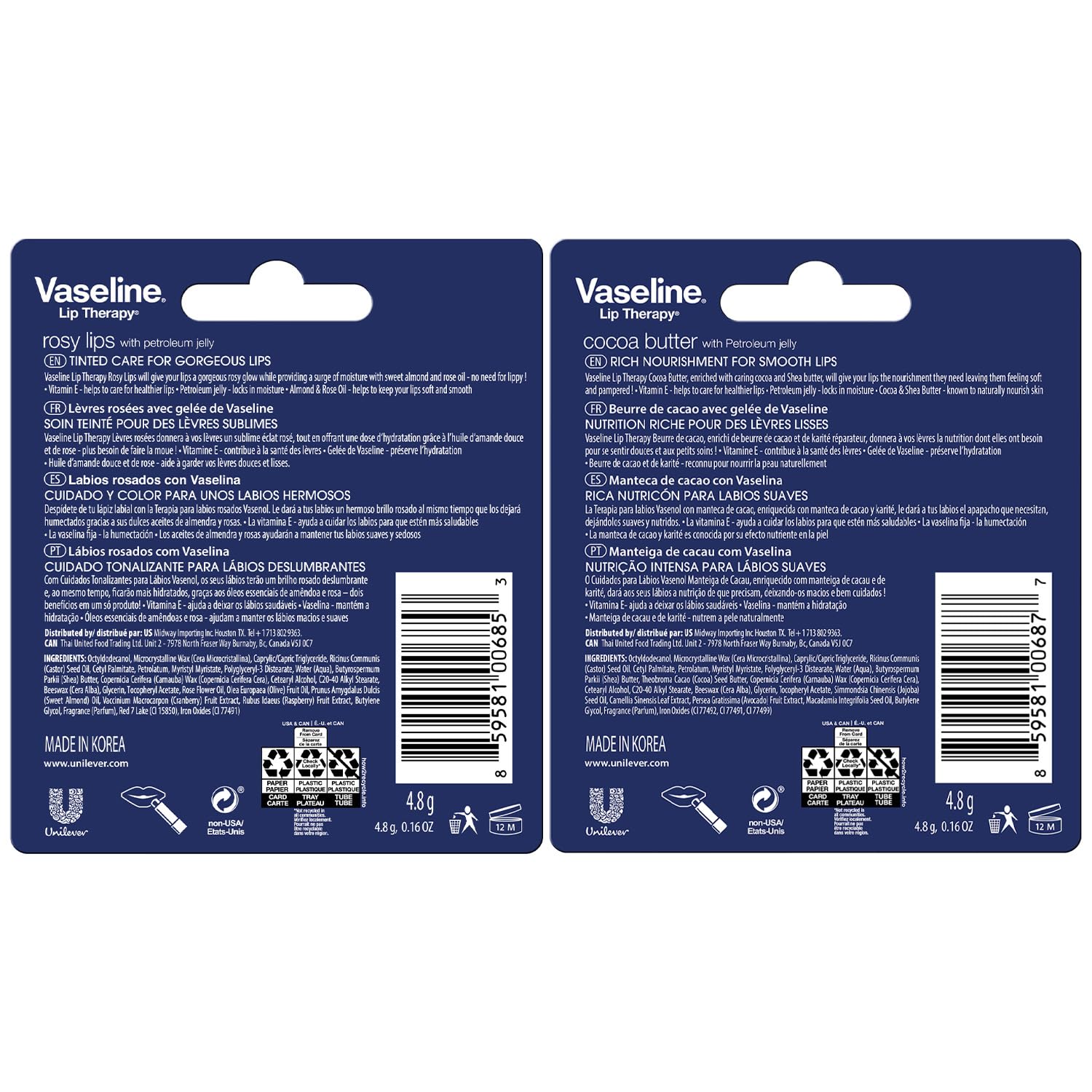 Vaseline Lip Therapy Beurre de Cacao, bâton hydratant qui assouplit les lèvres sèches.