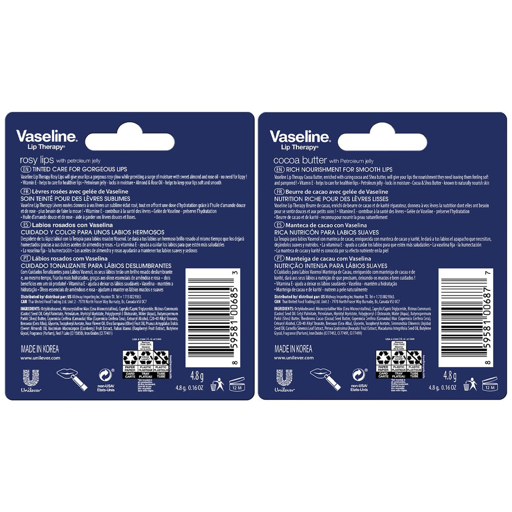 Vaseline Lip Therapy Beurre de Cacao, bâton hydratant qui assouplit les lèvres sèches.