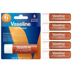 Vaseline Lip Therapy Beurre de cacao emballage 6-pack, hydratation pratique pour les lèvres