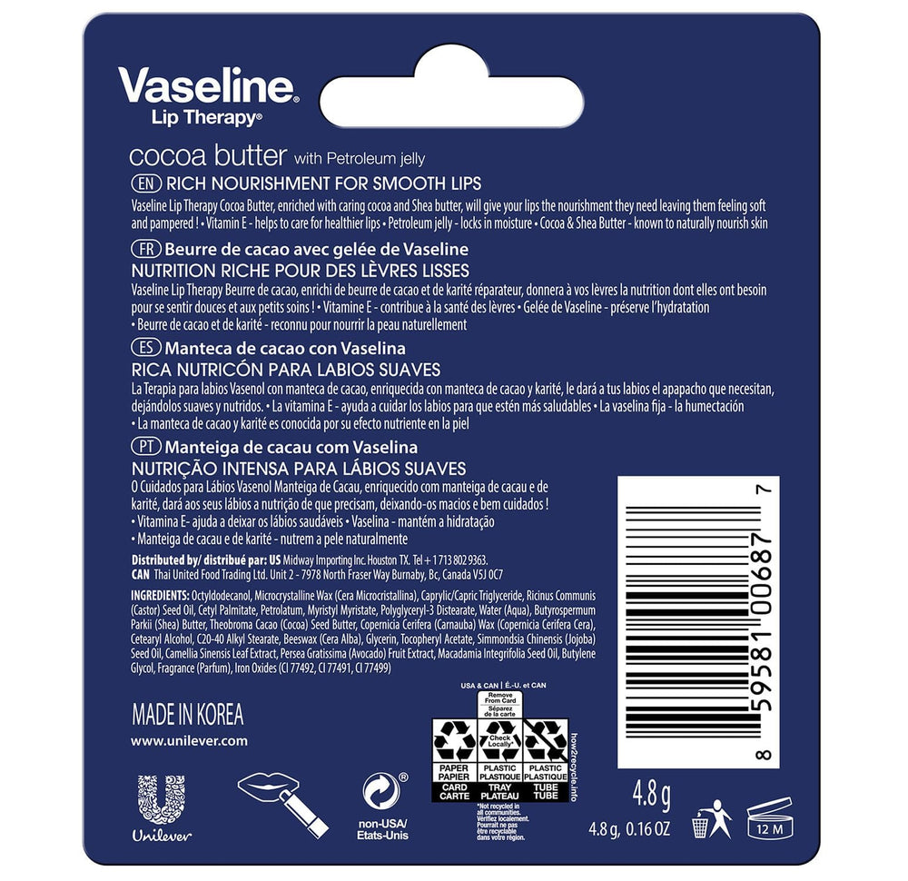 Stick individuel Vaseline Lip Therapy Beurre de cacao, prêt à l emploi