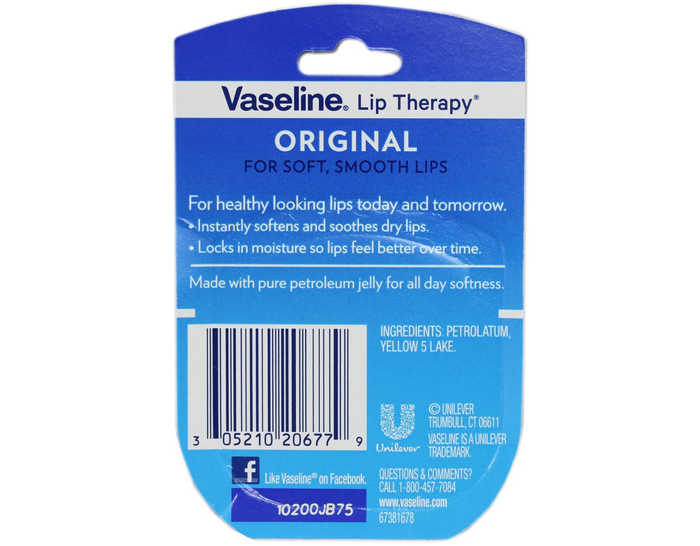 Vaseline Lip Therapy Original Mini – application facile pour lèvres douces et nourries.