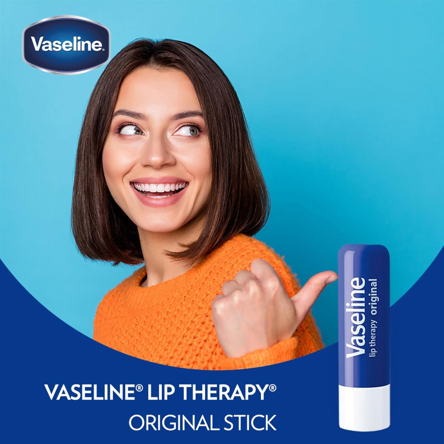 Vaseline Lip Therapy Original non-greasy formula, smooth application on lips.