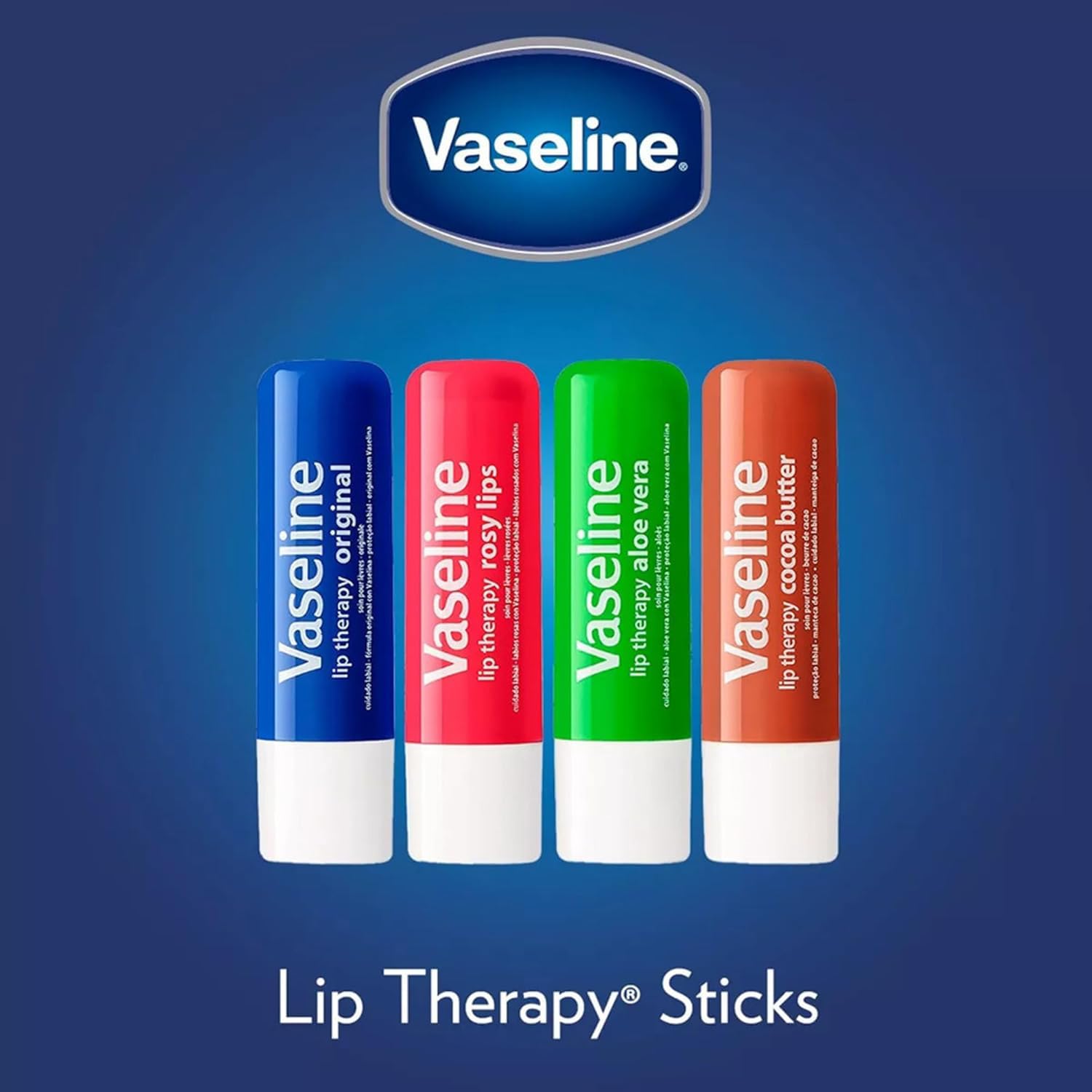 Vaseline Lip Therapy Original packaging closeup, simple and reliable lip care kit.