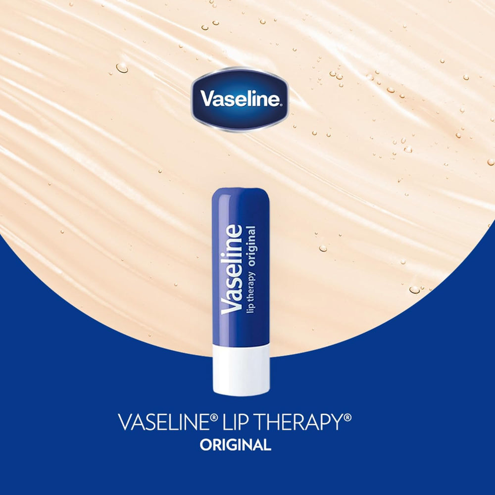 Vaseline Lip Therapy Original stick close-up, shea butter–enriched moisture.