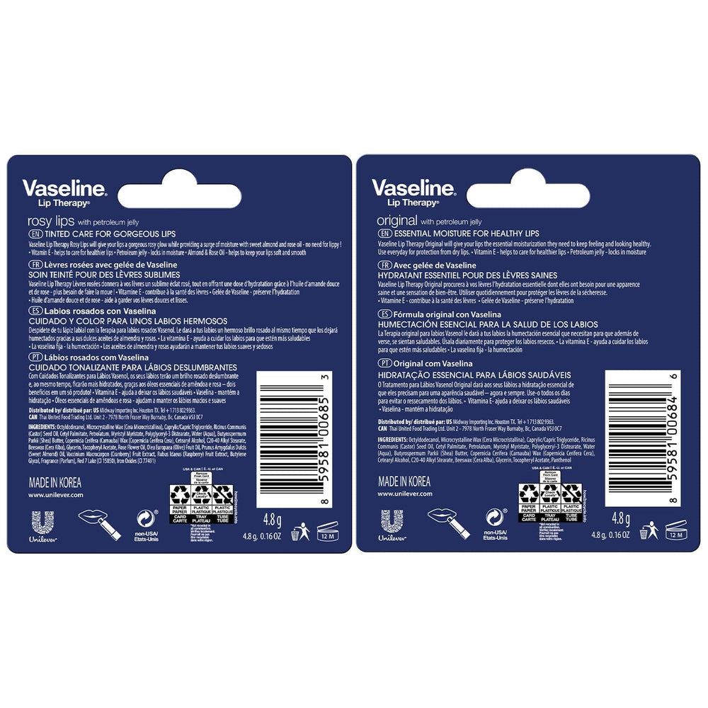 Stick Original Vaseline Lip Therapy, texture douce pour lèvres sèches et irritées
