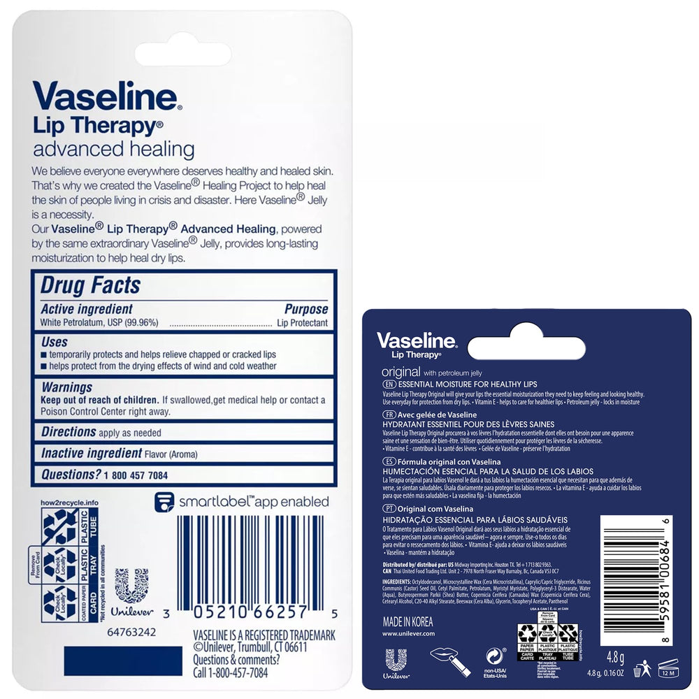 Lot de 12 baumes Vaseline Lip Therapy Advanced Healing, ensemble pratique pour la famille