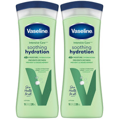 Vaseline Soothing Hydration Aloe Soothe — bouteille aloe, hydratation durable pour peau sèche.