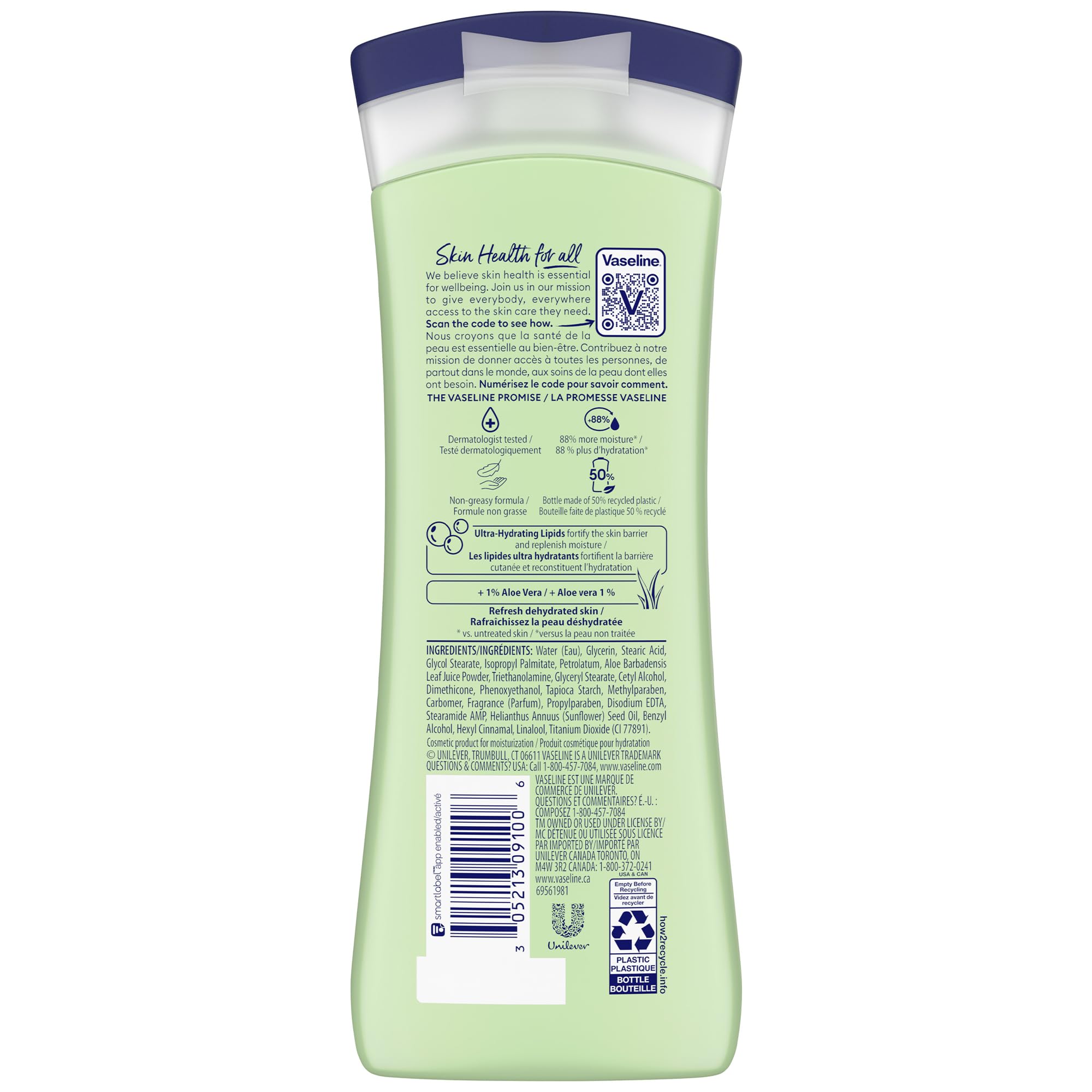 Vaseline Soothing Hydration Aloe Soothe — texture légère et absorption rapide sur la peau.