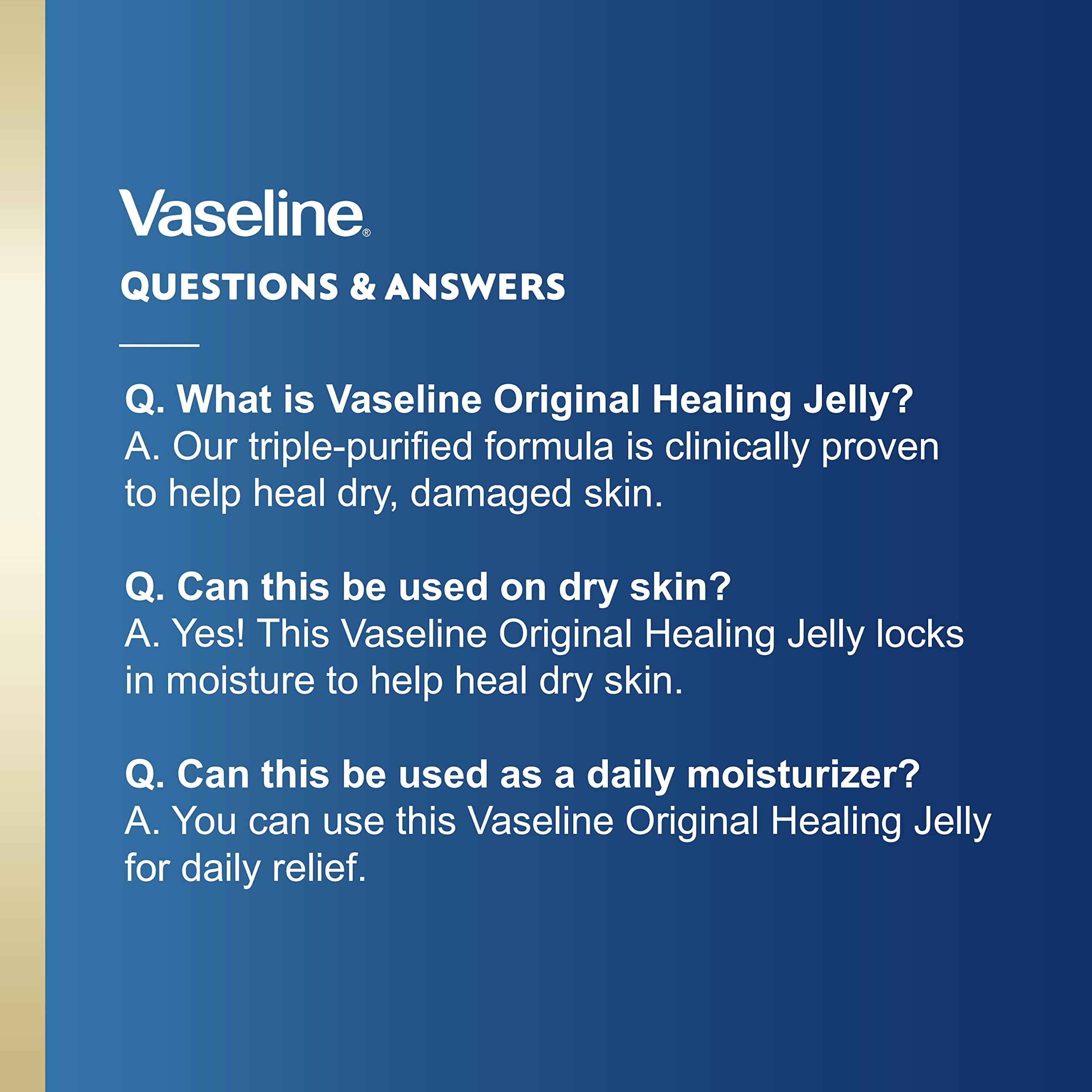 Vaseline Original Jelly, usage quotidien sur lèvres et zones sèches.