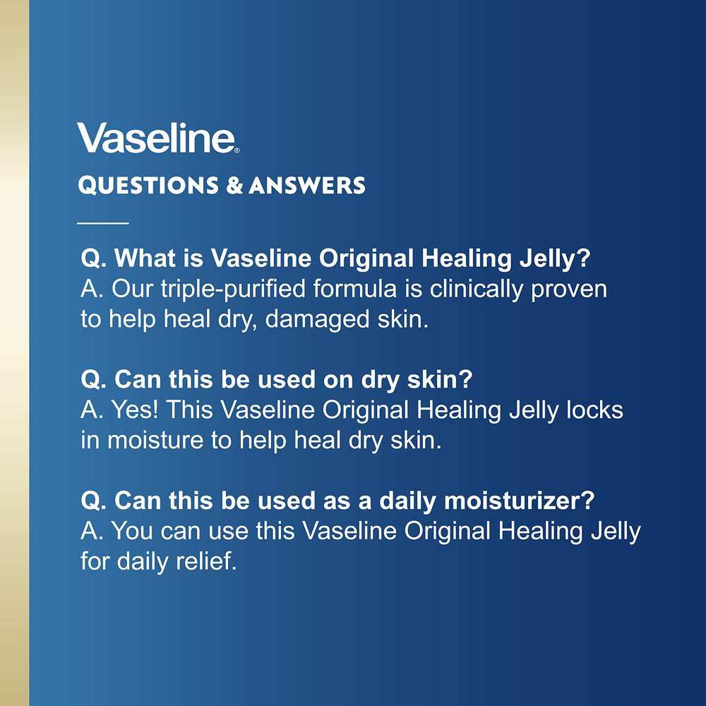 Vaseline Original Jelly, usage quotidien sur lèvres et zones sèches.