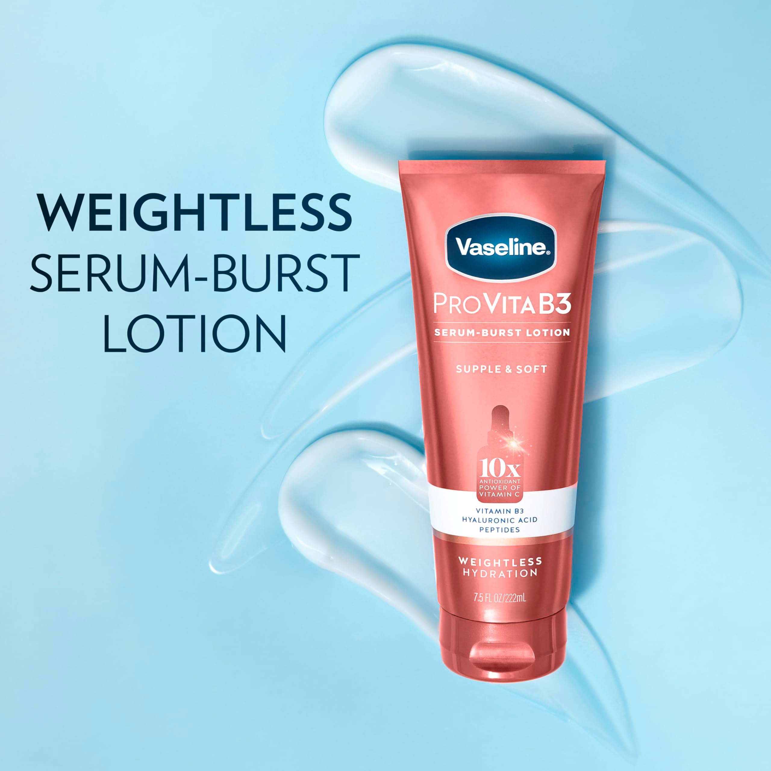 Application-massage Vaseline Pro VitaB3, absorption rapide et fini velouté.