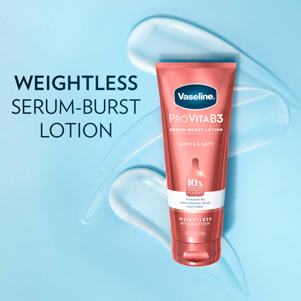 Application-massage Vaseline Pro VitaB3, absorption rapide et fini velouté.
