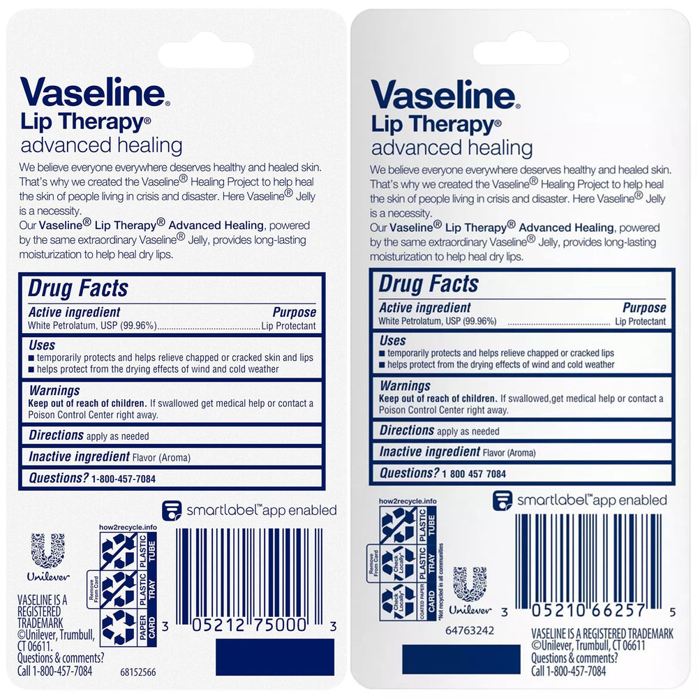 Vaseline Soin Lèvres Avancé, pack de 3 tubes, hydratation portable pour lèvres.