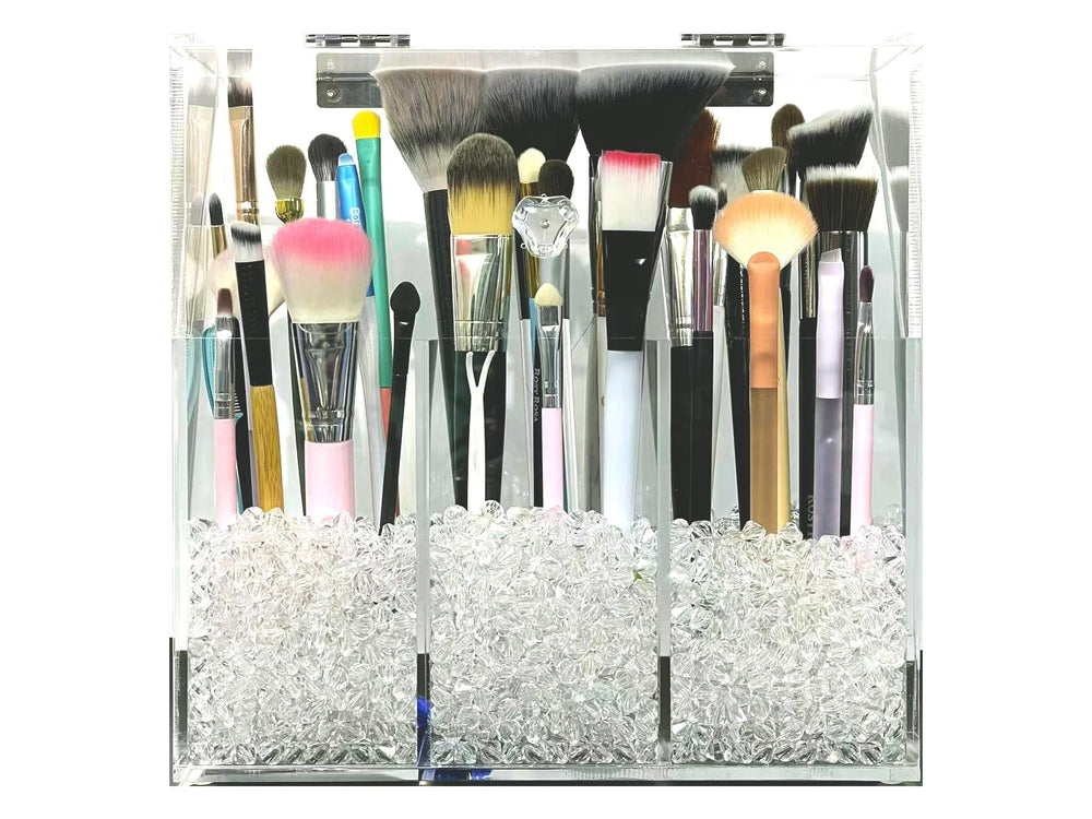 VASERDDY Organisateur maquillage en acrylique avec 3 porte-pinceaux pour un accès rapide