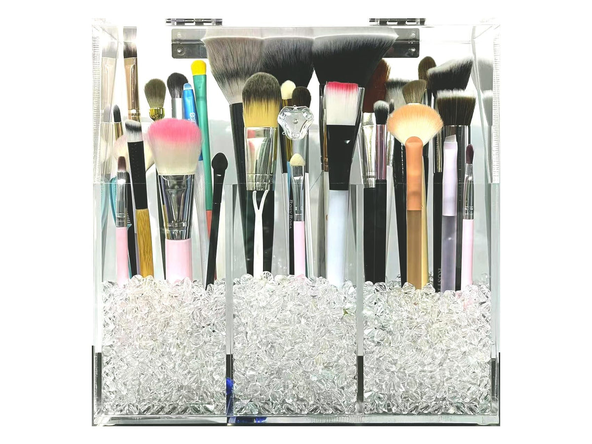 VASERDDY Organisateur maquillage en acrylique avec 3 porte-pinceaux pour un accès rapide