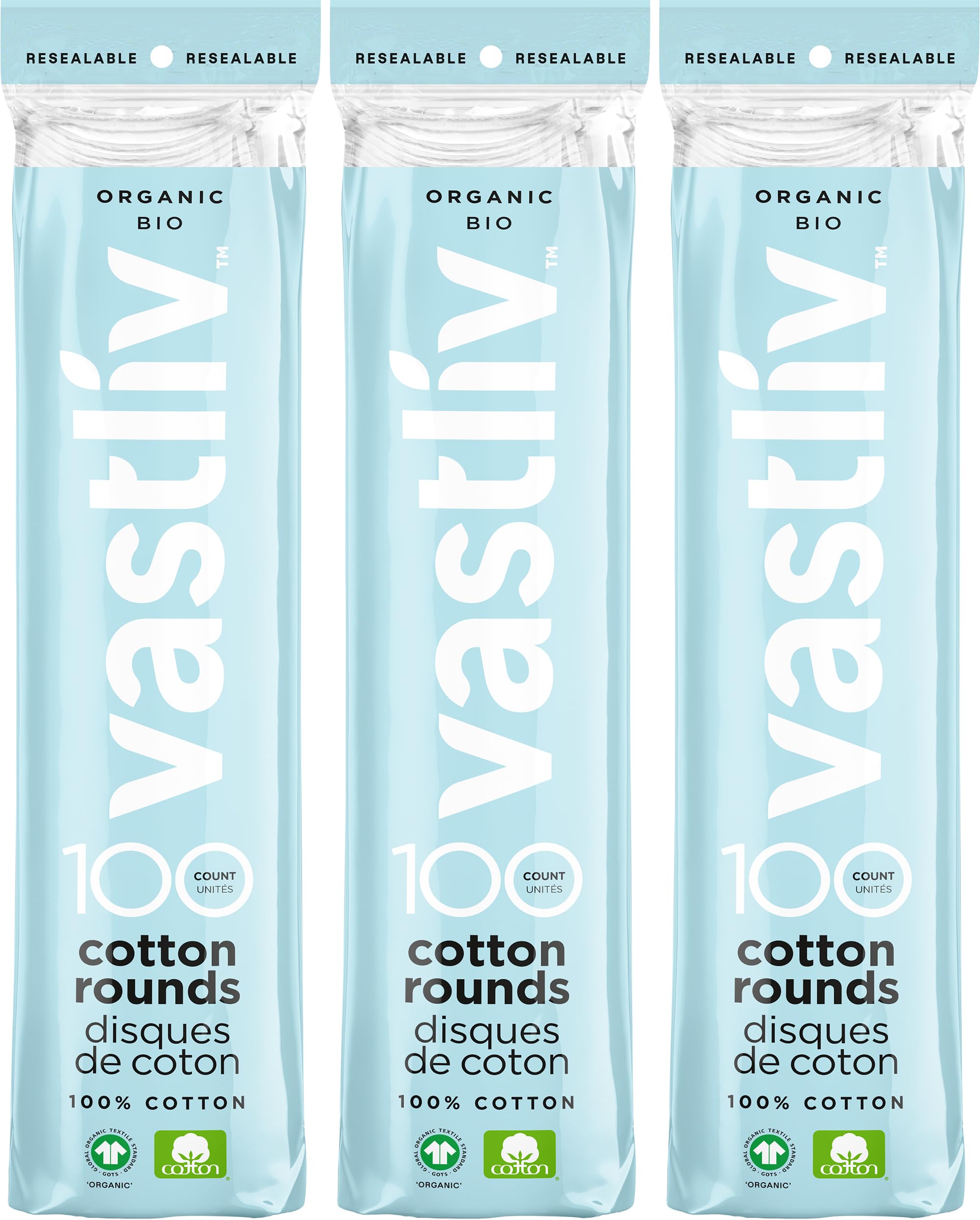 Disques Vastliv coton bio pour le visage, douceur et démaquillage sans peluches.