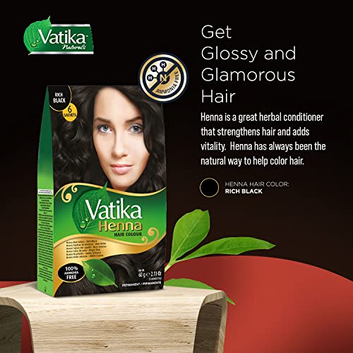 Vatika Naturals cheveux-noirs-brillants, effet lustré et nourri par les plantes.