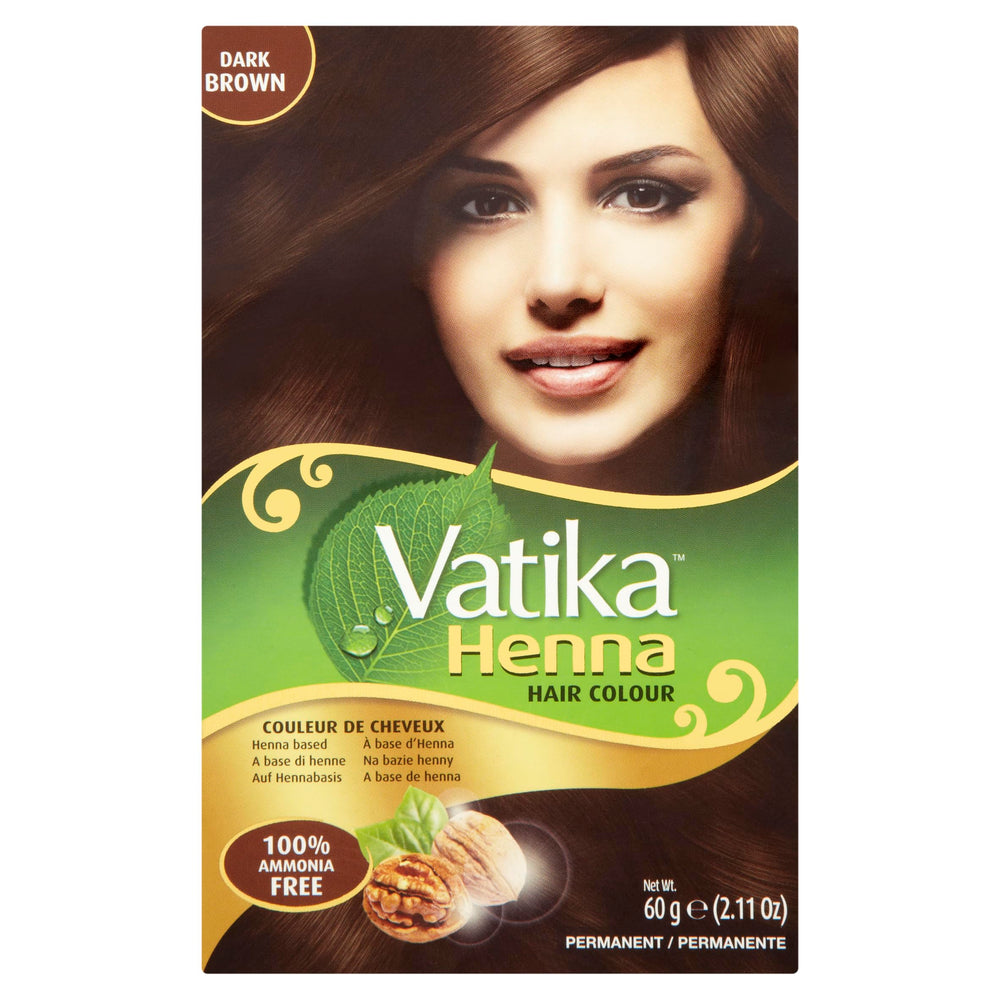 Vatika Naturals coloration brun foncé sans ammoniac, couvrance des gris, brillance naturelle