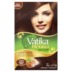 Vatika Naturals coloration brun foncé sans ammoniac, couvrance des gris, brillance naturelle