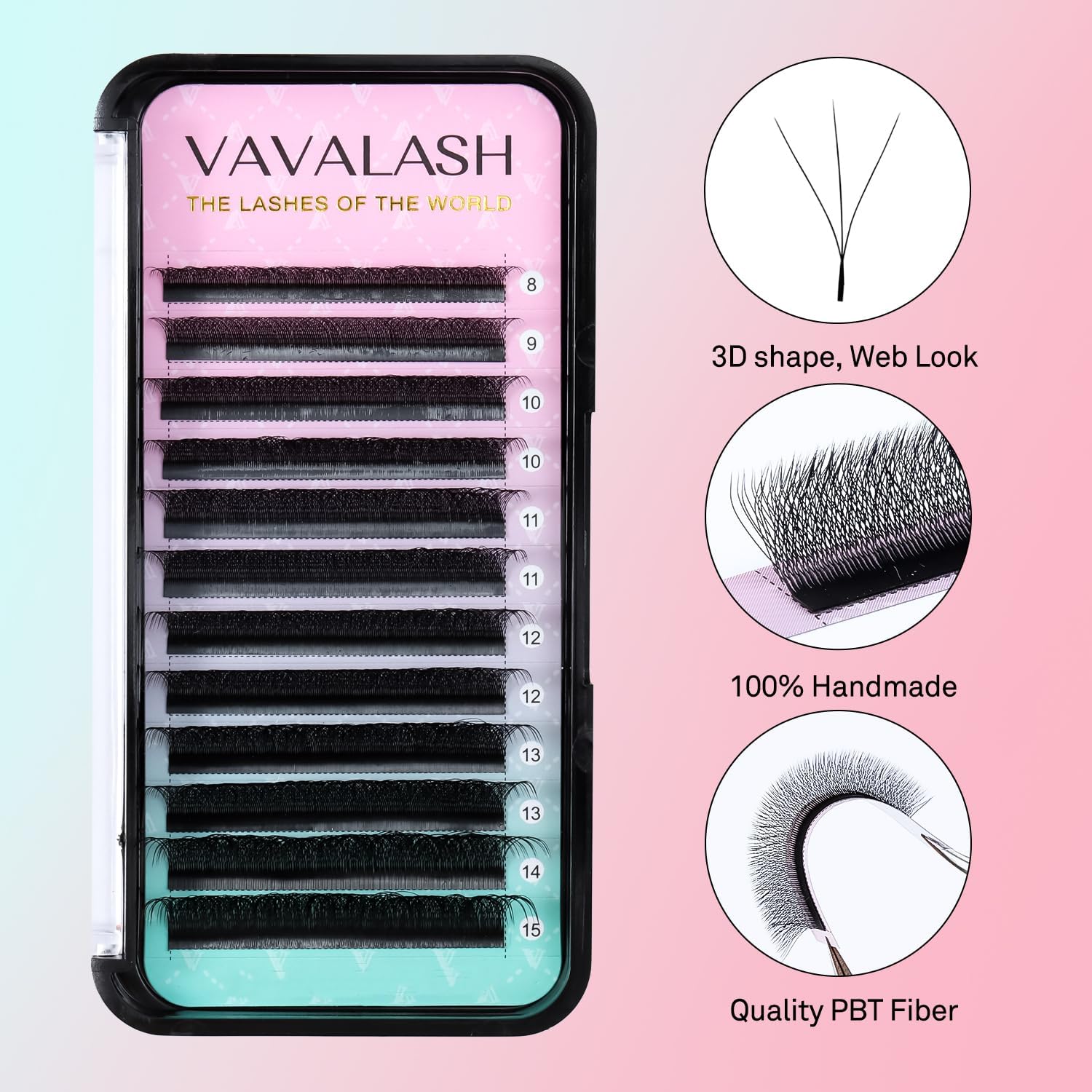 VAVALASH cils W 3D Premade Fans, tige longue pour meilleure rétention.