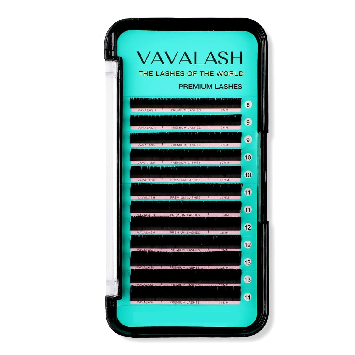 Extensions VAVALASH 0,03 C 13 mm dans une boîte, longueurs variées pour personnaliser le rendu.