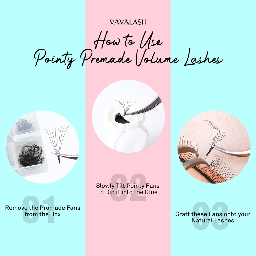 VAVALASH premade loose fans 12mm length with thin base for neat adhesion