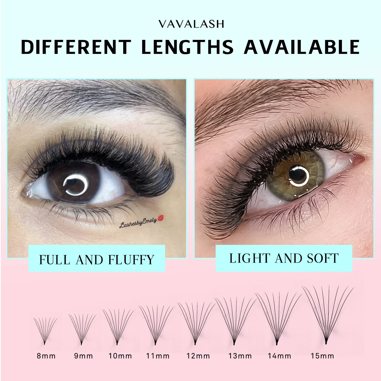 VAVALASH premade loose fans 14mm length emphasizing soft matte black finish for natural effect