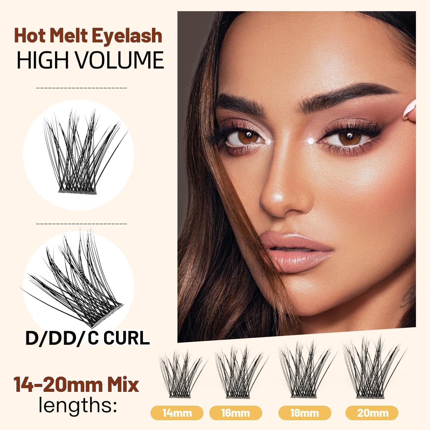 Cils Vayator mélange 12-14-16-18mm pour un allongement élégant.