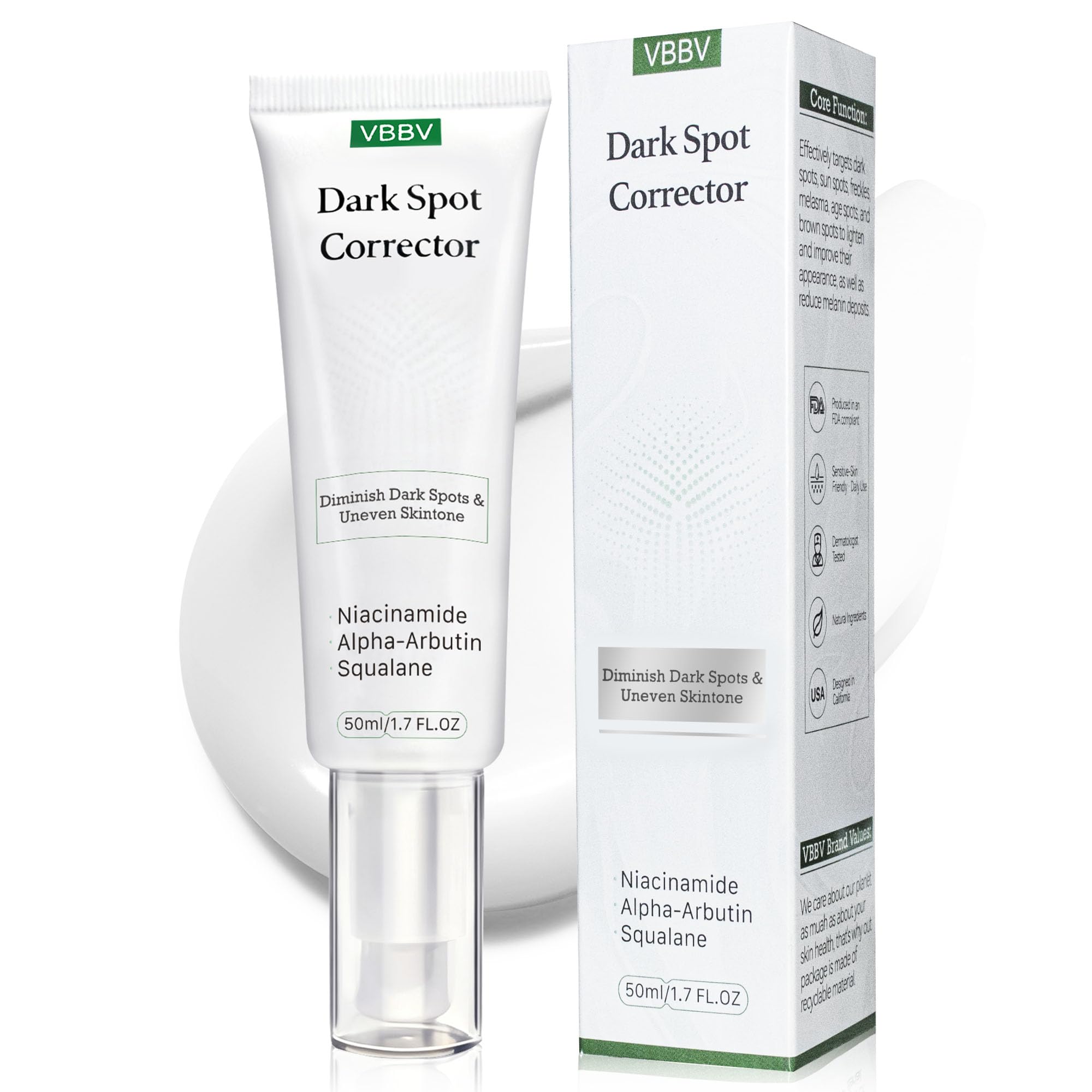Sérum VBBV taches visage-corps, flacon pratique pour estomper les taches.