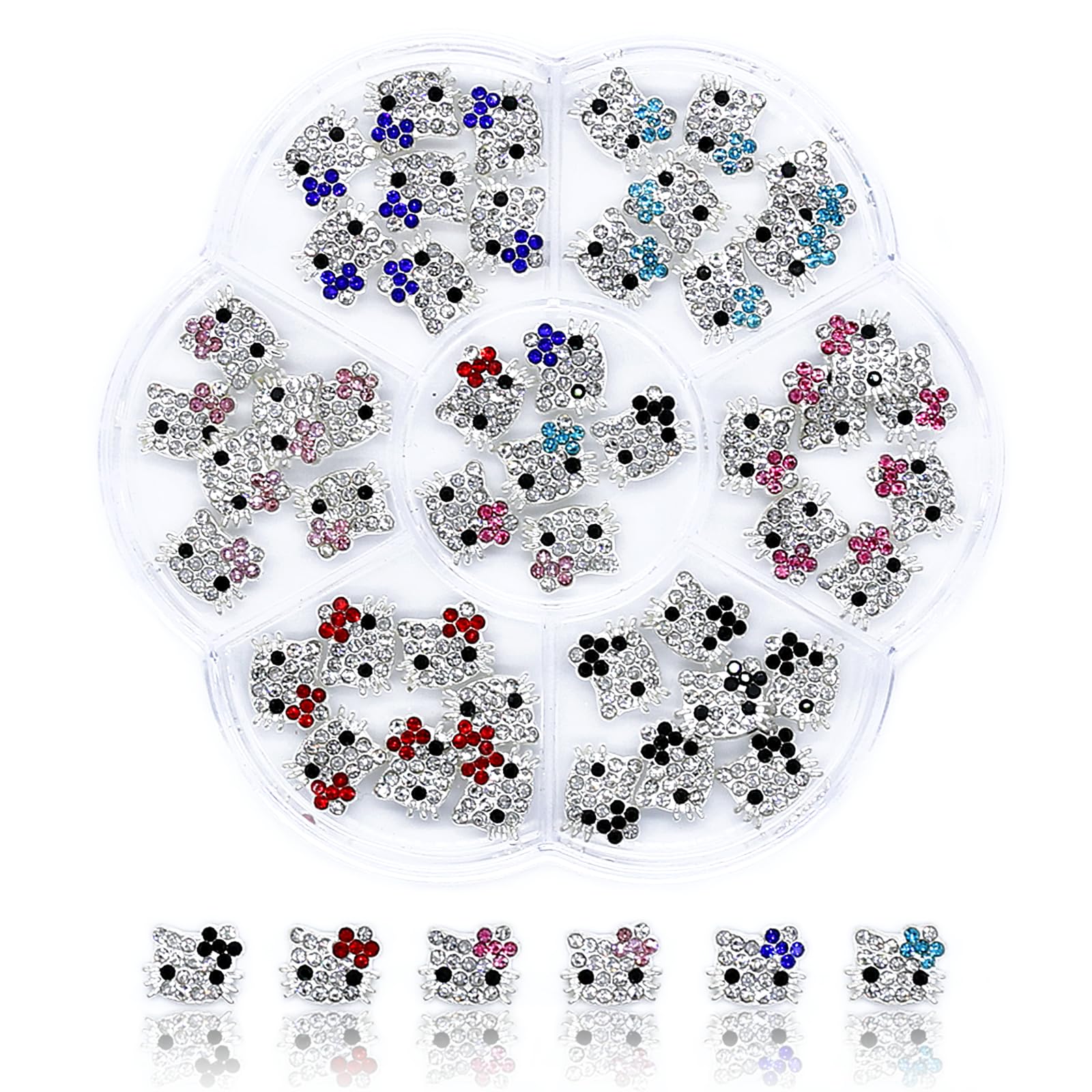 VCEOW ornements chats pour ongles, 48 pièces, six styles, idéal pour le fait soi‑même.