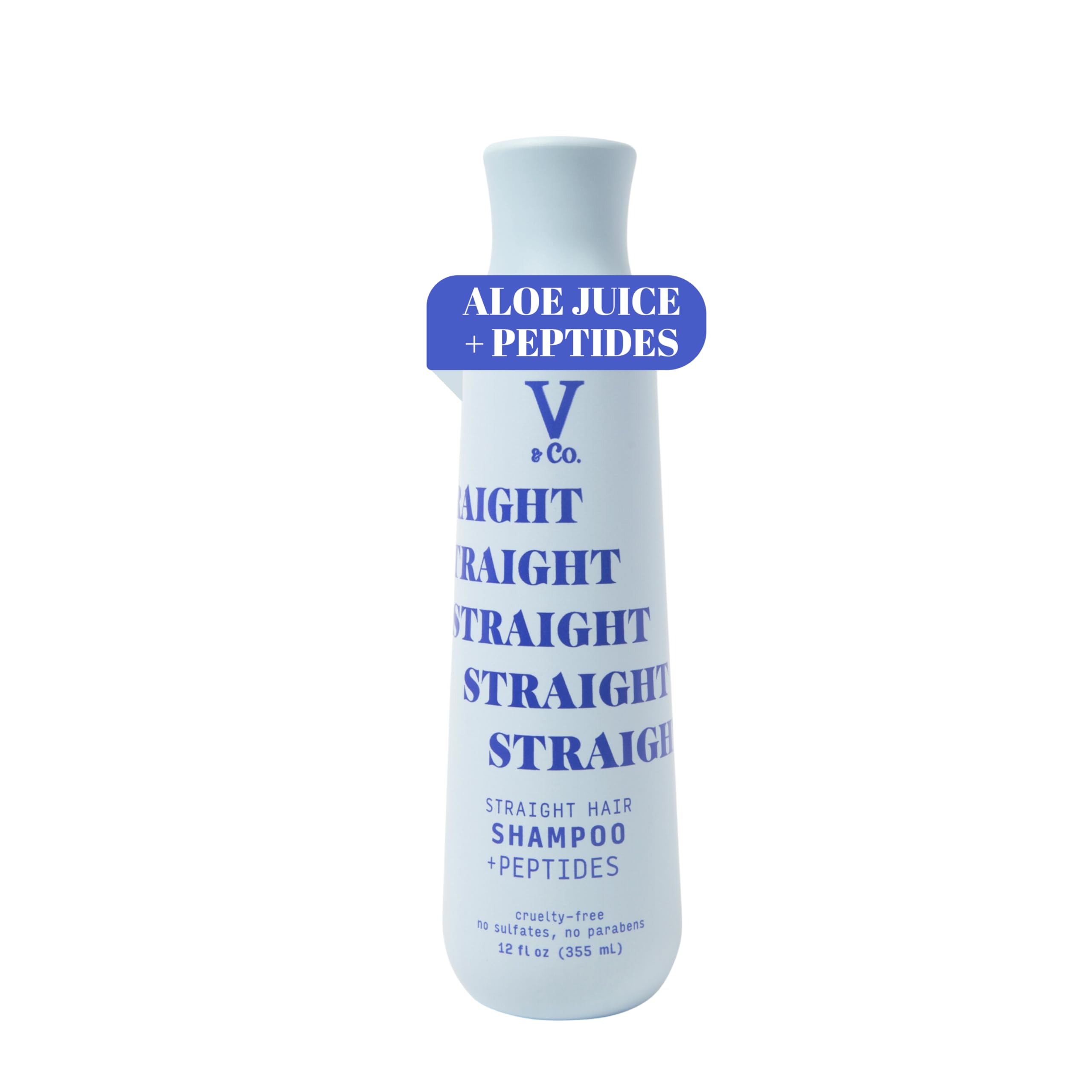 V&Co Straight Hair Shampoo bottle showing peptide technology for sleek hair