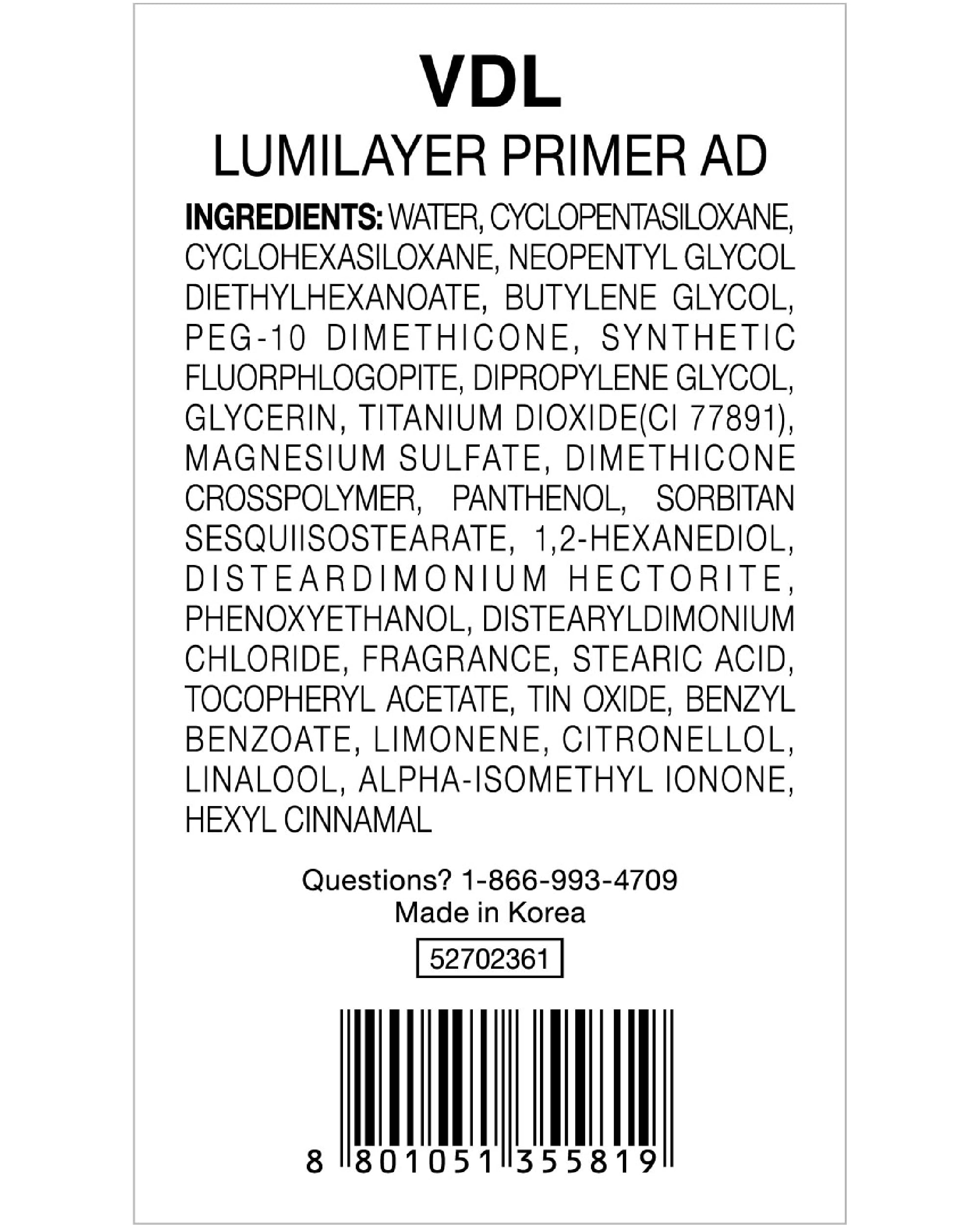 VDL Lumilayer Primer – packaging chic et pratique pour routine beauté.
