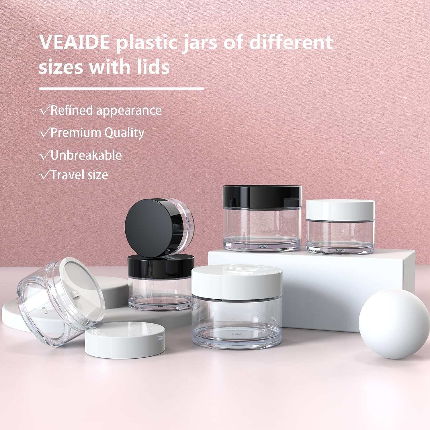 Utilisations polyvalentes VEAIDE: crèmes, poudres et petits accessoires.