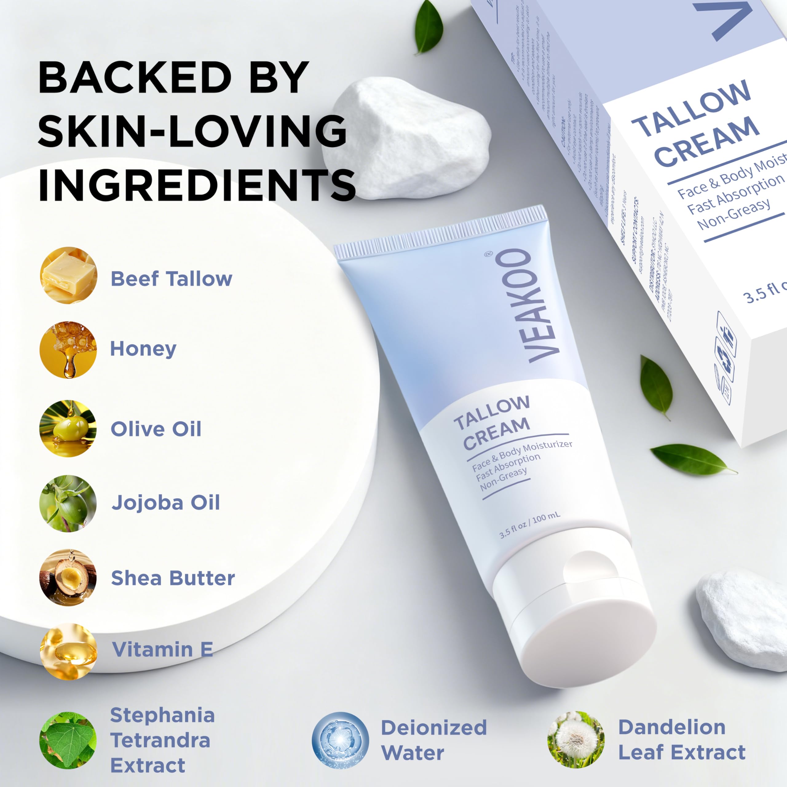 Veakoo crème graisse-boeuf visage, application douce.