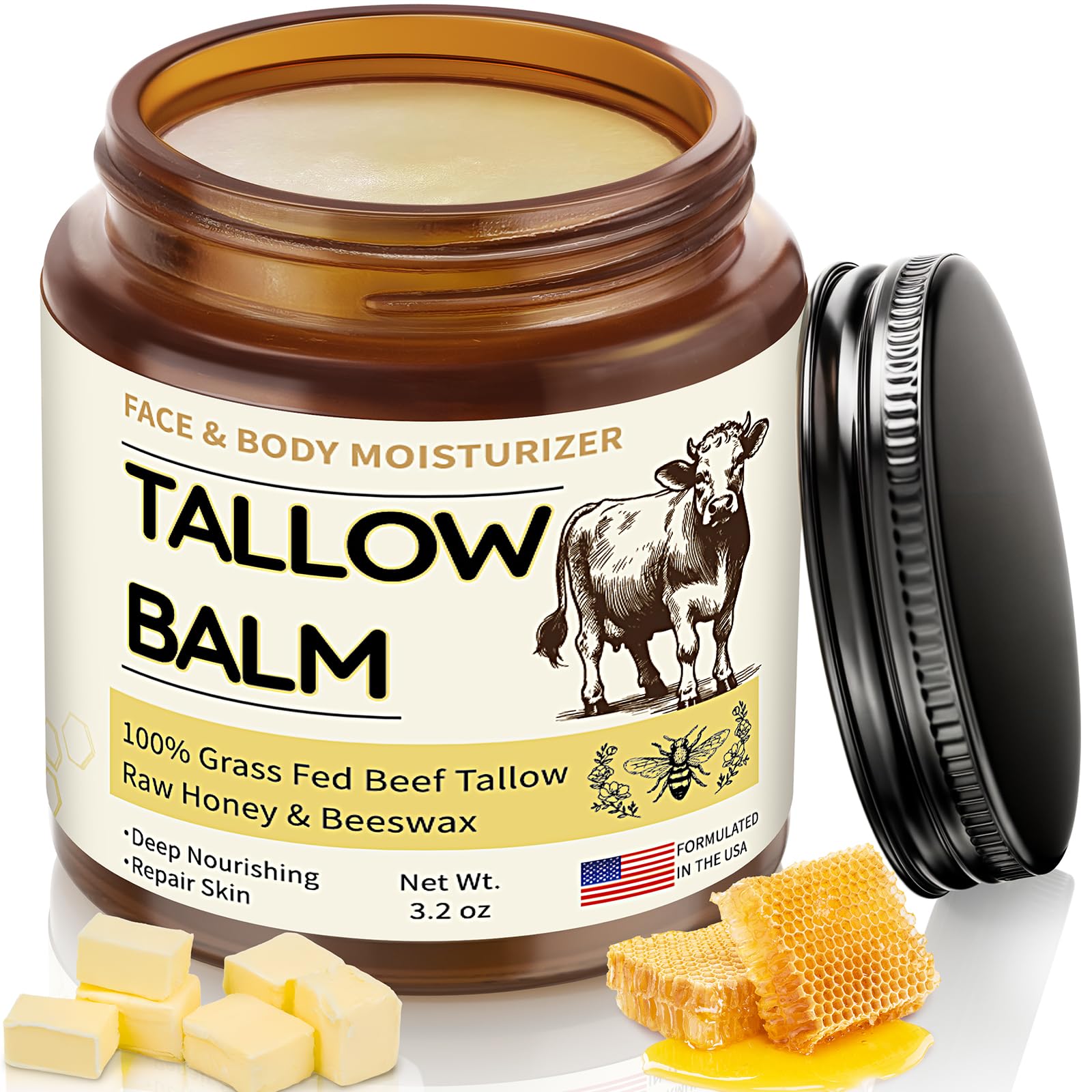 Veakoo flacon graisse de boeuf pour le visage, hydratation naturelle