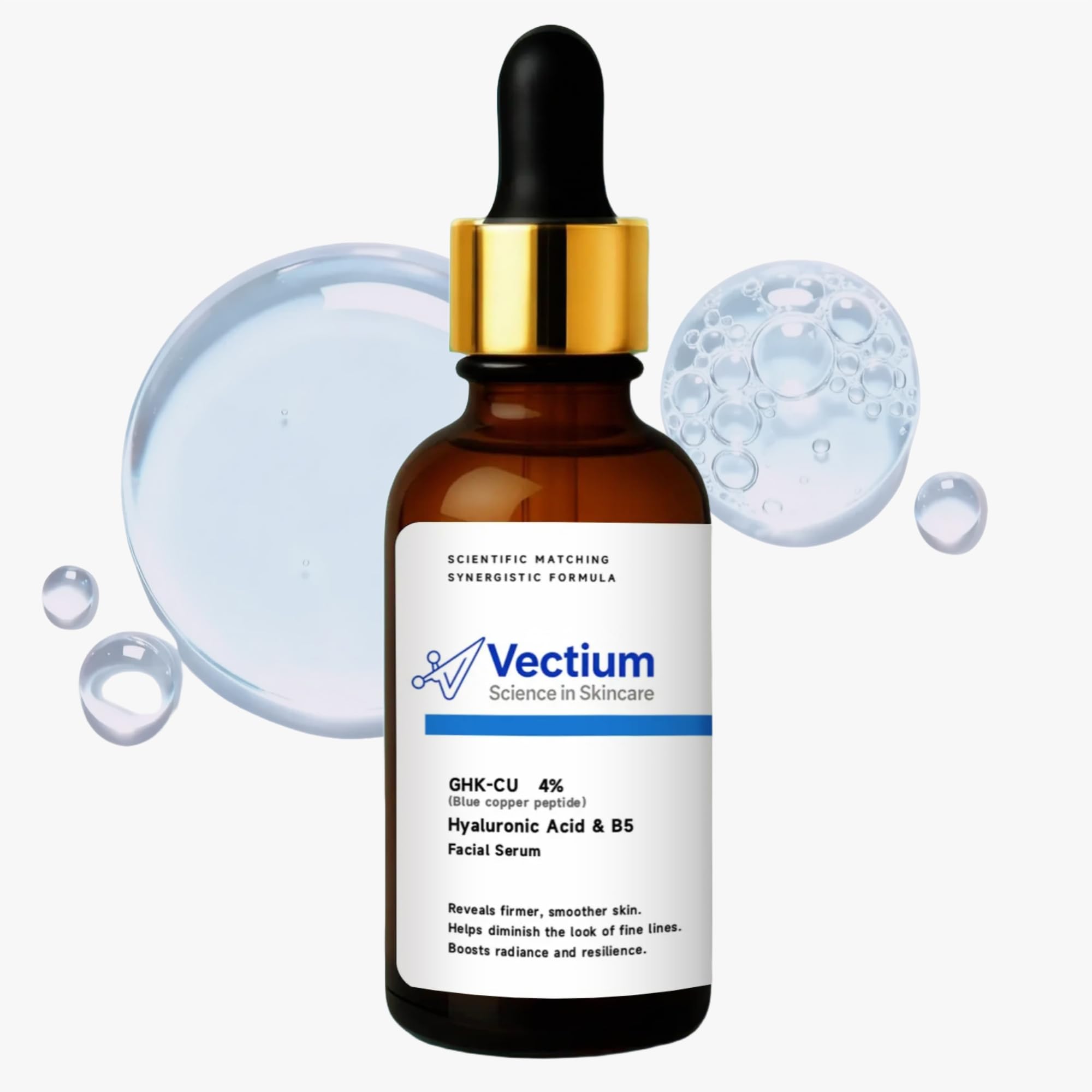 Vectium Sérum Bleu-Cuivre - Bouteille élégante et hydratation durable pour la peau