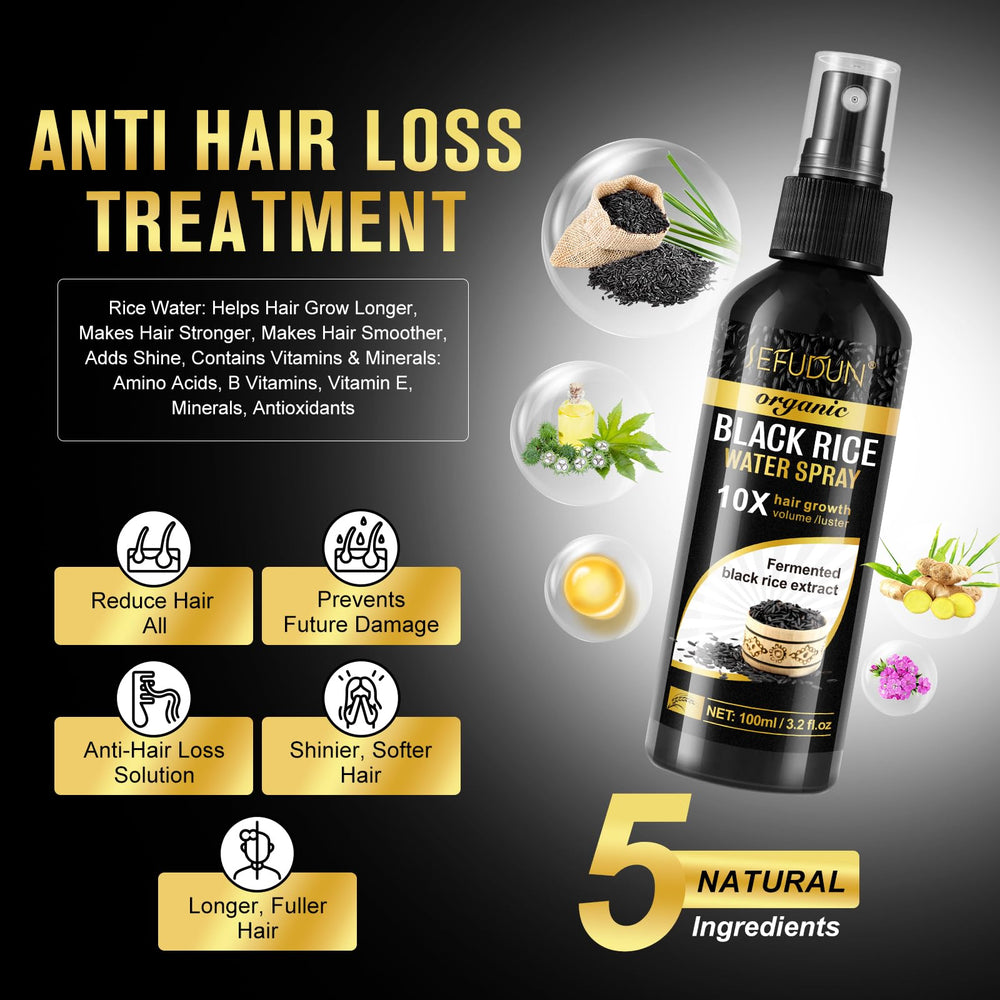 Vedora Eau de riz noir – convient à tous les types de cheveux.