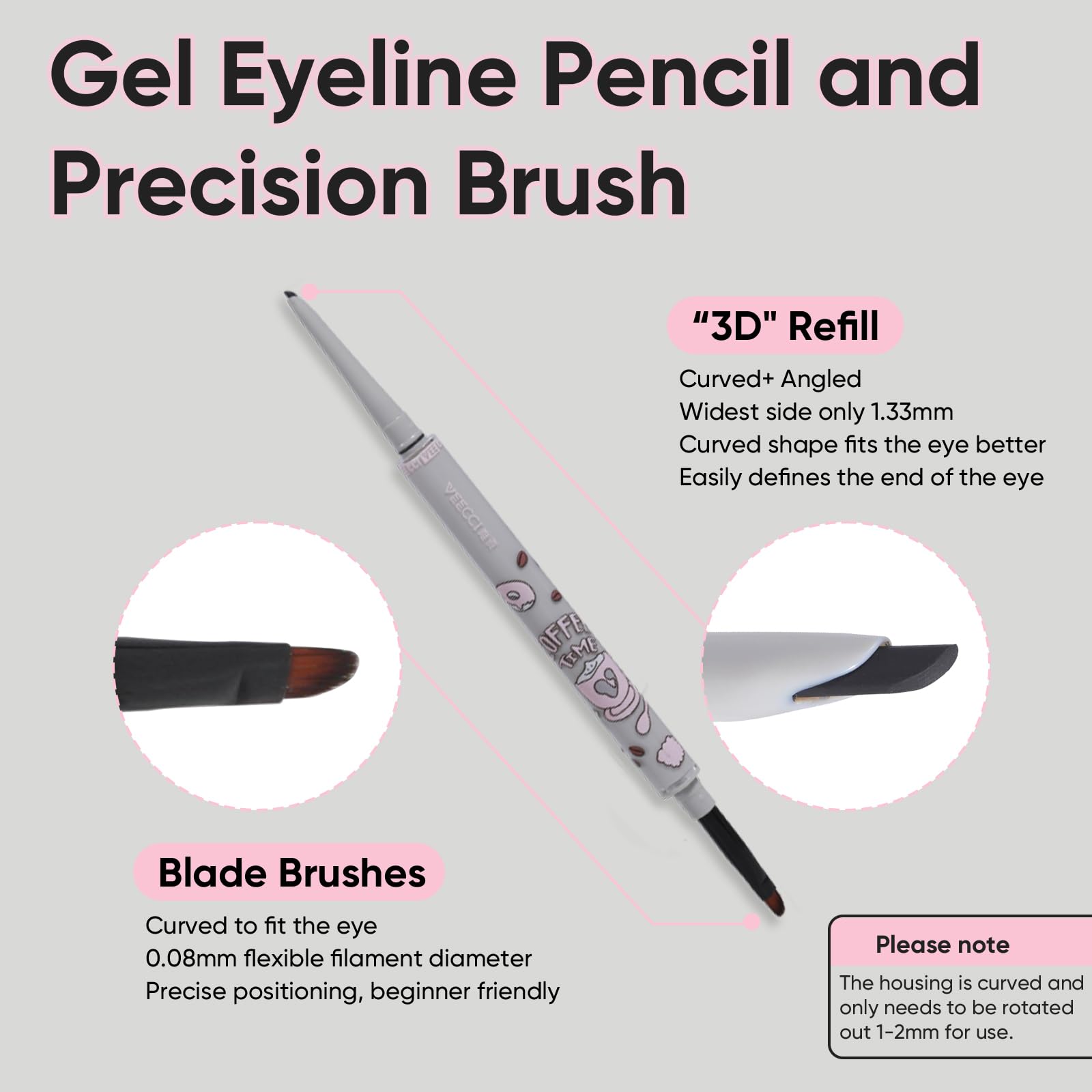 VEECCI crayon gel pointe ultra fine 0,08 mm pour tracé précis.
