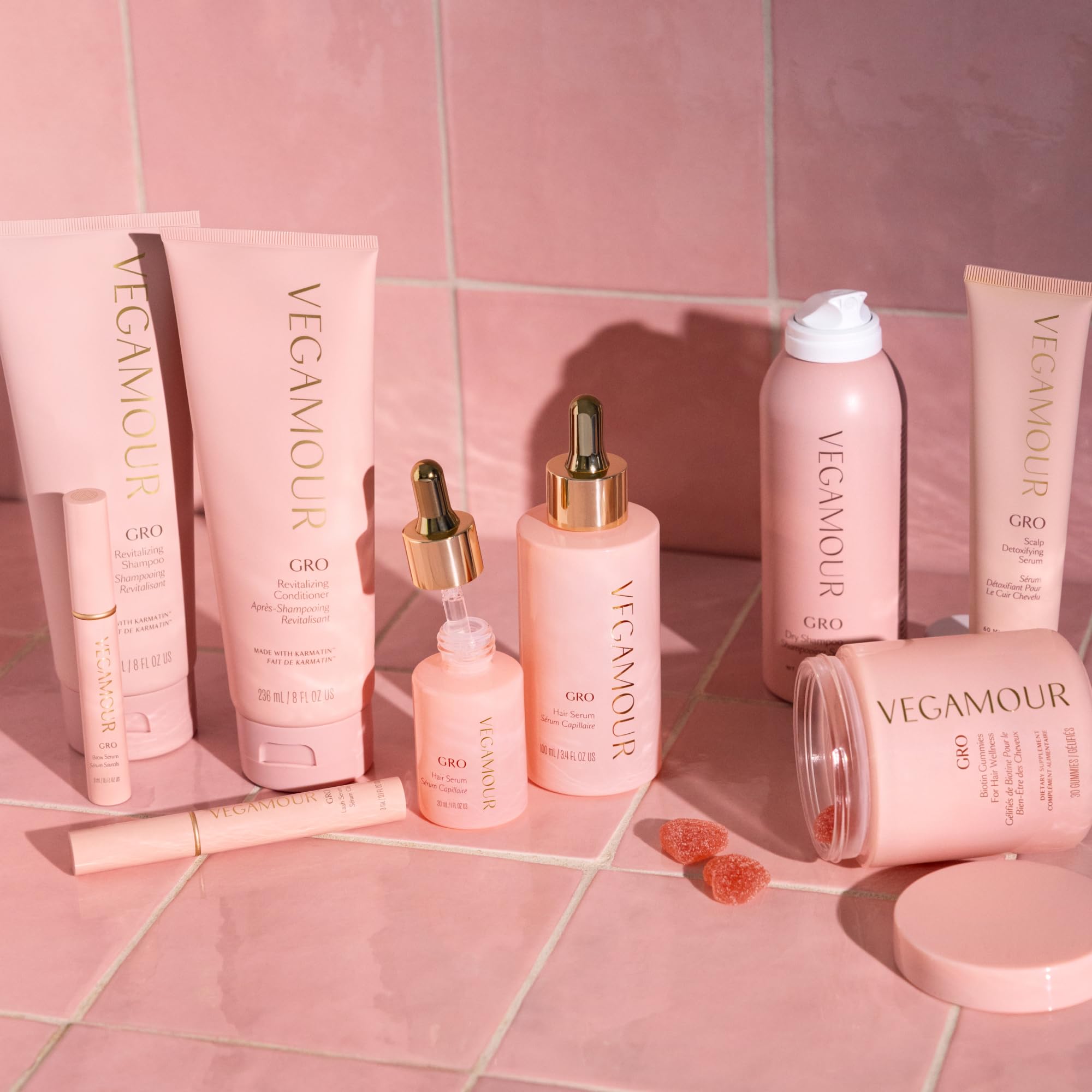 Rituel capillaire végan avec GRO Sérum et absence de silicone.