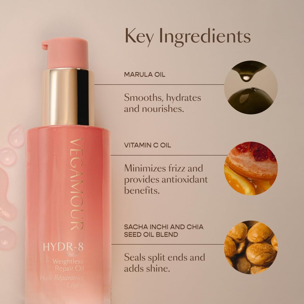 Ingrédients Marula et vitamine C renforcent les mèches et réduisent les dommages.