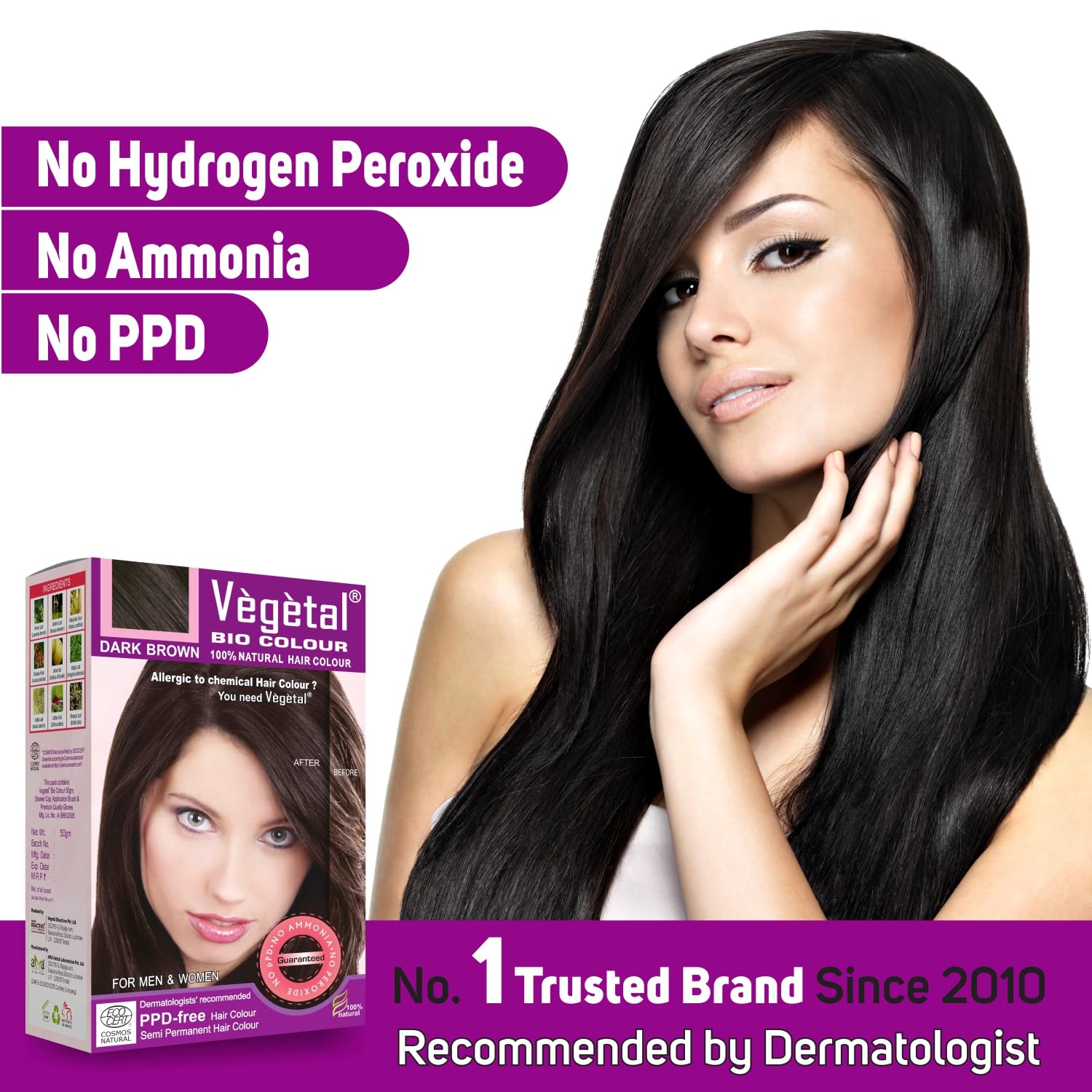 Vegetal – brun foncé sur cheveux pour couleur naturelle durable