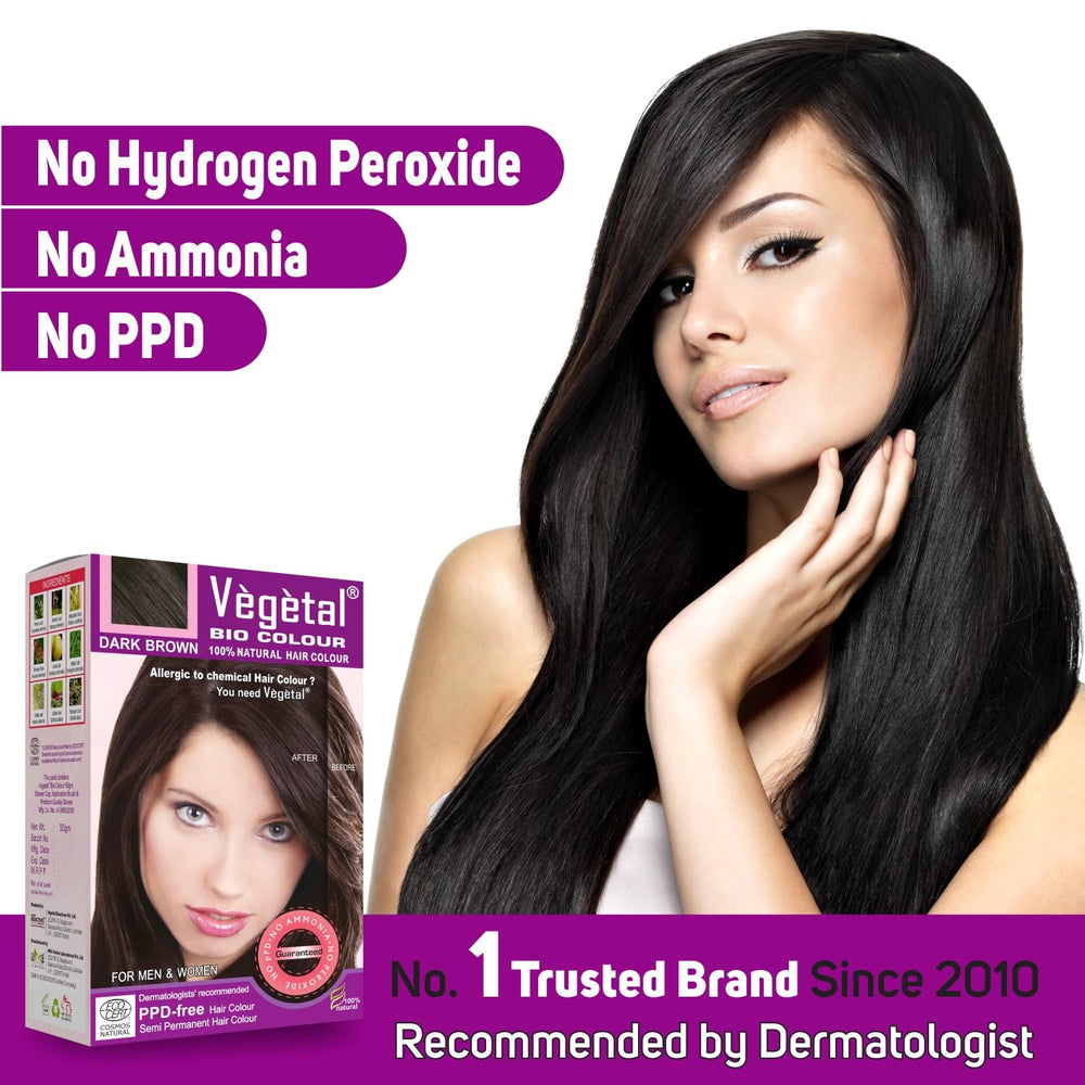 Vegetal – brun foncé sur cheveux pour couleur naturelle durable