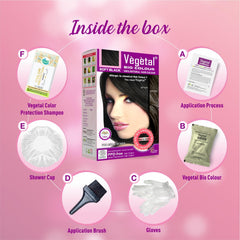 Végétal Couleur Bio Noire Douce, gants inclus, évite les taches et protège les mains.
